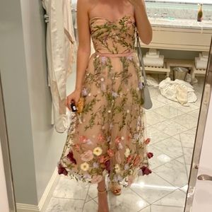 Marchesa Notte 3D Applique Floral Gown